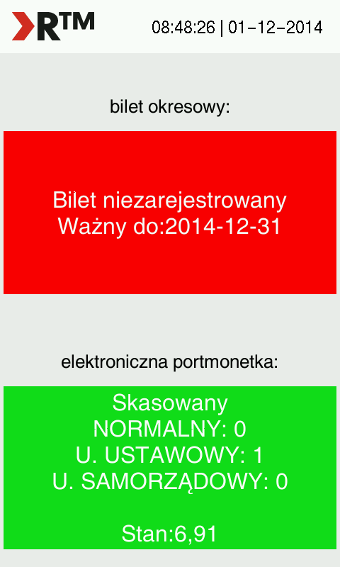 Rysunek 10: Widok okna przedstawiający stan biletu elektronicznego.